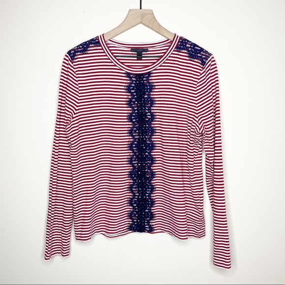 J. Crew Stripe Lace Detail Long Sleeve Tee Size L - Picture 3 of 8